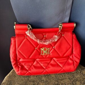 Badgley Mischka Red Quilted Shoulder Bag